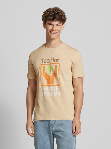 Champion T-shirt z detalami z logo Beżowy 4
