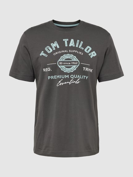 Tom Tailor Regular Fit T-Shirt aus reiner Baumwolle mit Label-Print Mittelgrau 2