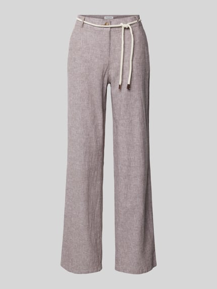 Christian Berg Woman Stoffhose aus Leinen-Baumwoll-Mix mit Bindegürtel Camel Melange 2