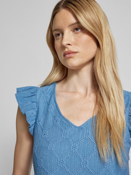 VILA Blouse met V-hals, model 'DELEA' Rookblauw - 3