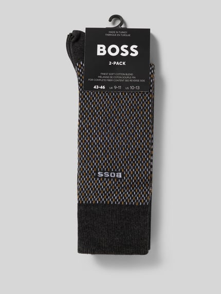 Produktfoto, Socken mit Label-Detail im 2er-Pack von BOSS aus Baumwoll-Mix mit Stretch-Anteil, meliertes Strickmuster, elastische Rippenbündchen