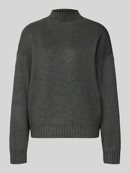 Produktfoto, dunkelgrauer Damen Strickpullover aus Viskose-Mix mit Stehkragen Modell 'MARIN' von MANGO, Relaxed Fit, feine Stricktextur