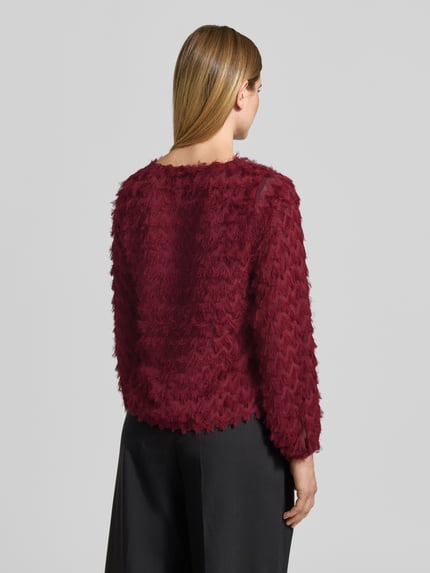 Selected Cropped Blusentop mit Fransenstruktur Bordeaux 5
