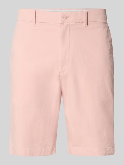 Produktfoto, Regular Fit Bermudas aus Baumwoll-Mix von Tommy Hilfiger in Optik: Unifarben mit Logo-Stitching, Gürtelschlaufen, Knopf und Reißverschluss, seitliche Eingrifftaschen, Gesäßtaschen, glatte Oberfläche