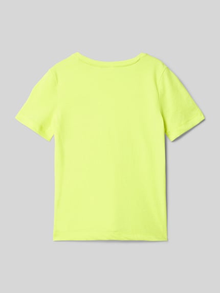 s.Oliver RED LABEL T-shirt o kroju regular fit z dodatkiem bawełny z nadrukiem dinozaura Neonowy żółty 3