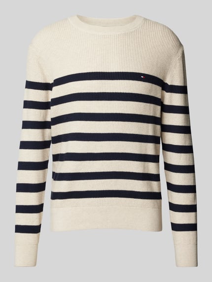 Tommy Hilfiger Gebreide pullover met labelstitching en ronde hals Offwhite - 2