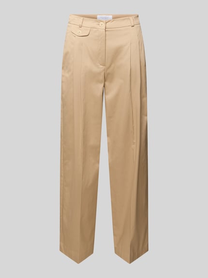 Produktfoto, Hose mit Falten und Gesäßtasche von Rich & Royal in Beige, weiter Schnitt, glatte Baumwoll-Elasthan-Oberfläche, Wide Leg