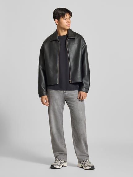 REVIEW Straight Fit Jeans aus reiner Baumwolle im Used-Look Mittelgrau 1