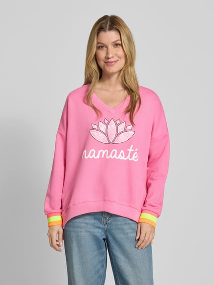 miss goodlife Sweatshirt met statementprint en V-hals Roze - 4