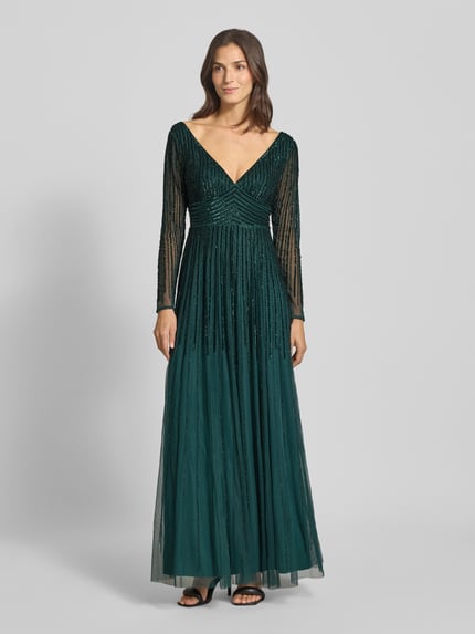 Lace & Beads Abendkleid mit V-Ausschnitt Dunkelgruen 1