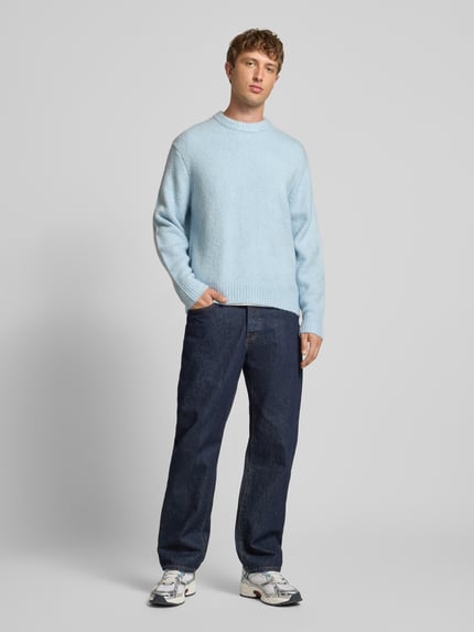 JACK & JONES Sweter z dzianiny z prążkowanymi wykończeniami model ‘LIVERPOOL’ Jasnoniebieski 1