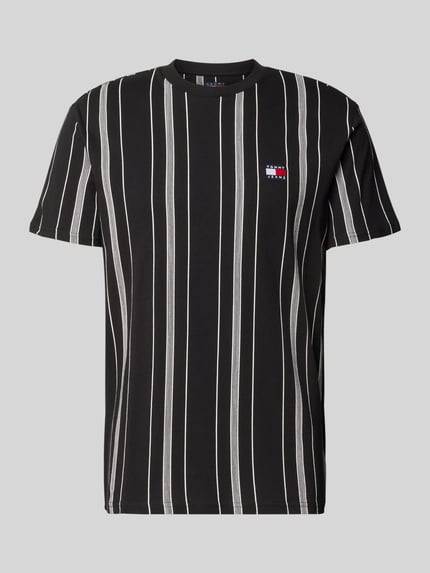 Produktfoto, Regular Fit T-shirt uit puur katoen van Tommy Jeans voor heren met all-over motief, labelstitching applicatie, ronde hals en korte mouw, zwart-wit gestreept