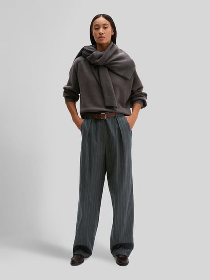 Marc O'Polo Regular Fit Hose aus Wolle mit Bundfalten Anthrazit 1