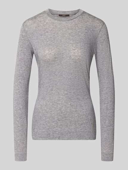 Produktfoto, Longsleeve in melierter Optik von windsor., hellgrau meliert, Rundhalsausschnitt, gerader Schnitt, Lyocell-Woll-Mix, Label-Applikation, Rückenlänge Größe 36: 65 cm