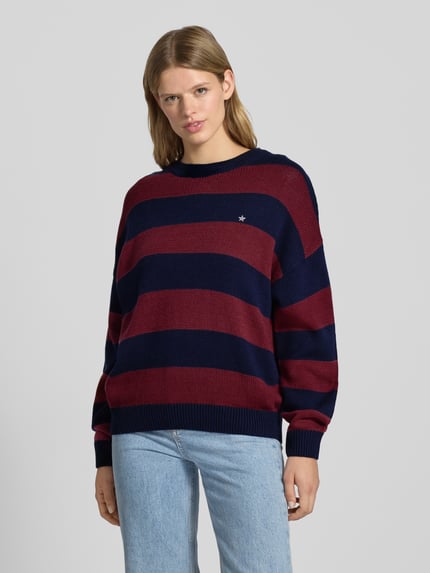 REVIEW Relaxed Fit Strickpullover mit Streifenmuster Bordeaux 4