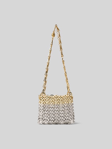 Produktfoto, 'Handtasche in Ketten-Optik' von Rabanne mit główna przegroda, uchwyt z efektem łańcuszka, detal z logo, błyszczący efekt, Szerokość w rozmiarze 1: 16 cm, Długość w rozmiarze 1: 11 cm, Głębokość w rozmiarze 1: 3 cm
