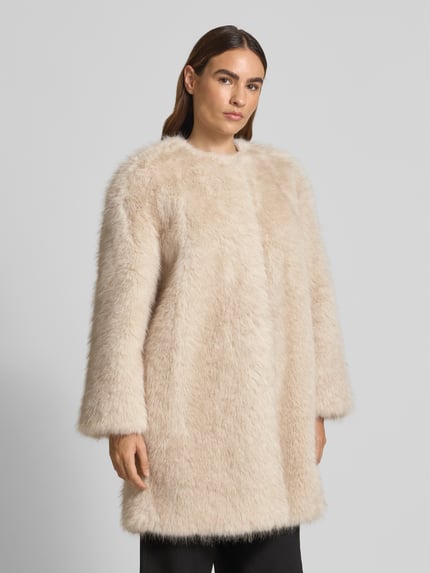 Max Mara Studio Regular Fit Webpelzmantel mit Viskose-Anteil Modell 'EROS' Beige 4