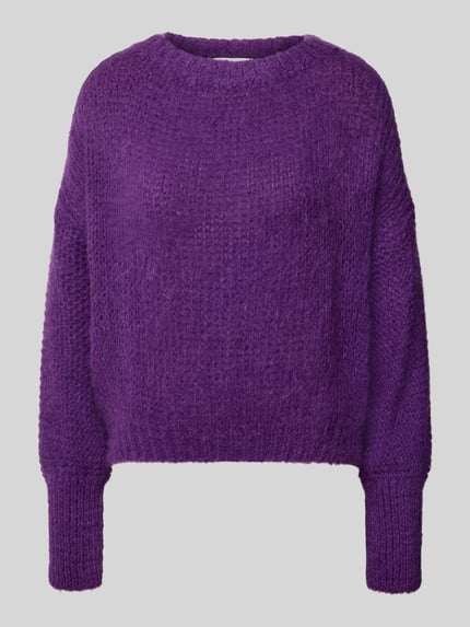 Produktfoto, Oversized Strickpullover mit Rundhalsausschnitt Modell 'Isolde' von LOLLYS LAUNDRY, lila, grob gestrickt, gerippte Abschlüsse, Material-Mix mit Mohair-Anteil
