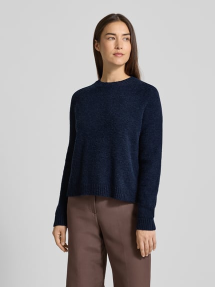BOSS Sweter z dzianiny o kroju regular fit z mieszanki wełny z alpaki model ‘FEBISAN’ Granatowy 4