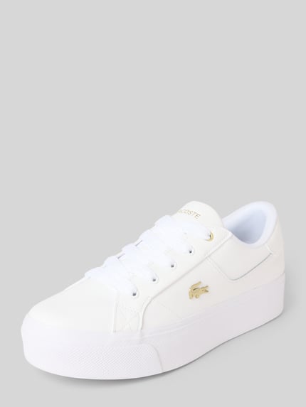 Productfoto, Low Top Sneaker uit leer-mix model 'ZIANE PLATFORM 124' van Lacoste, wit unicolor, ronde neus, plateauzool, metalen logo, profielzool, damesmodel