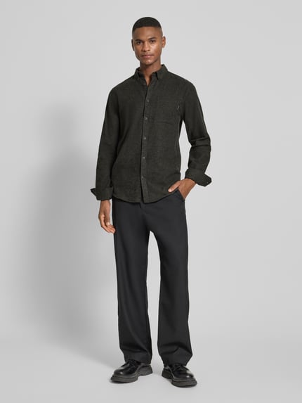Lindbergh Slim fit vrijetijdsoverhemd met borstzak, model 'Brushed' Olijfgroen - 1