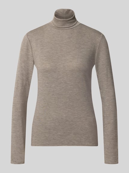 Produktfoto, Longsleeve mit Rollkragen von someday, schmal geschnitten, beige, feine Ripp-Struktur, Viskose-Mix mit Stretch-Anteil