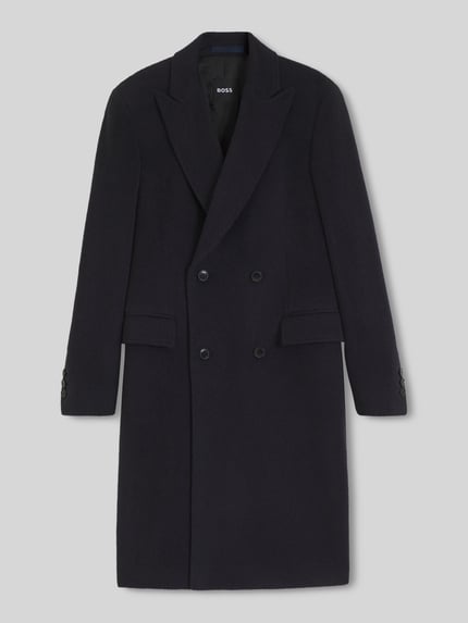 BOSS Slim Fit lange jas van alpacamix model 'Hyde-DB-Peak' Marineblauw - 2