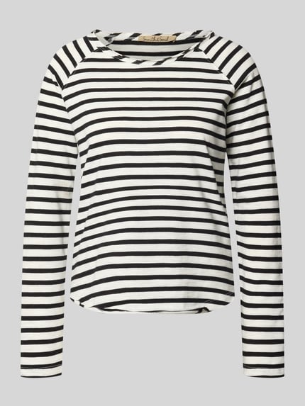 Produktfoto, Longsleeve mit Rundhalsausschnitt und Rollsaum van Smith and Soul in zwart-wit gestreept, puur katoen, regular fit