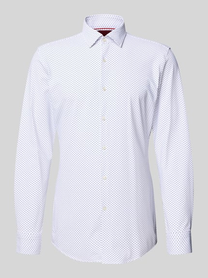 Produktfoto, Slim Fit Businesshemd mit Kentkragen Modell 'KENNO' von HUGO, Optik:Allover-Muster, Langarm, weiße Grundfarbe, glatte Textur
