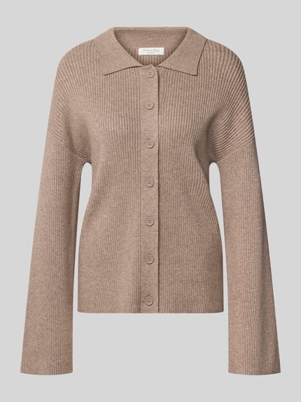 Produktfoto, Cardigan aus Viskose-Mix mit Polokragen von Christian Berg Woman, Regular Fit, Ripp-Optik, Knopfleiste, beigefarbene Textur