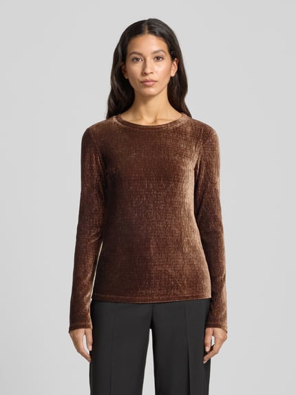 Jake*s Collection Longsleeve in Crinkle-Optik Dunkelbraun 4