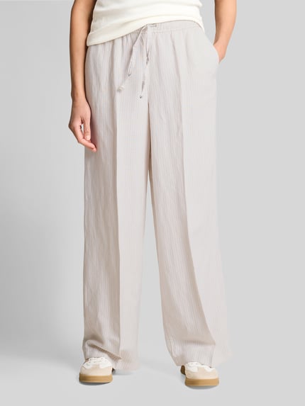 Tom Tailor Wide leg broek van linnen-viscosemix Taupe - 4