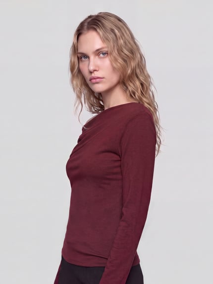 ONLY Langarmshirt mit asymmetrischem Ausschnitt Bordeaux 3