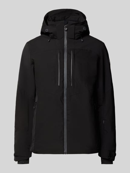 Produktfoto, Jacke mit Kapuze von Icepeak in Schwarz, Material-Mix, Regular-Fit, Reißverschluss, Reißverschlusstaschen, schlichte Struktur