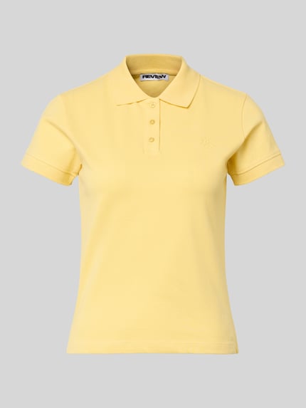Productfoto, kortärmliges Poloshirt in piquélook met kraag en geborduurd logo van REVIEW, dames, puur katoen, slim fit, ruglengte maat S 52 cm