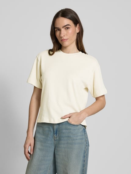 Jake*s Studio Woman T-shirt met geribde ronde hals Ecru - 4