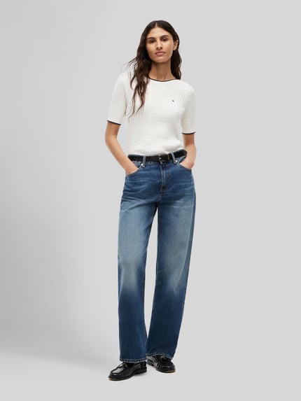 Tommy Hilfiger sweter w kroju regular fit z czystej bawełny z krótkimi rękawami Écru 1