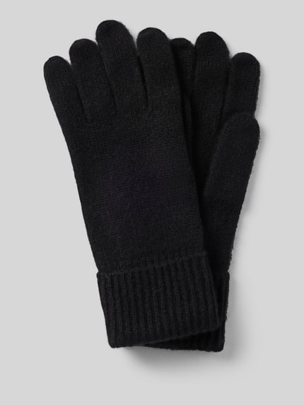 Christian Berg Woman Handschuhe aus reinem Kaschmir mit gerippten Abschlüssen Black 1