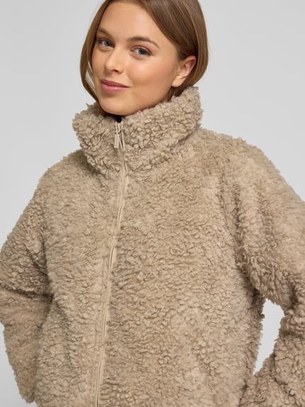 Mazine Teddyjack met opstaande kraag en ritssluiting Beige - 3
