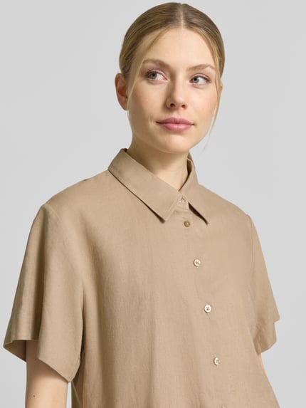 HUGO loose fit blouses met korte mouwen van mix van linnen en viscose model 'ENCANTADA' Beige - 3