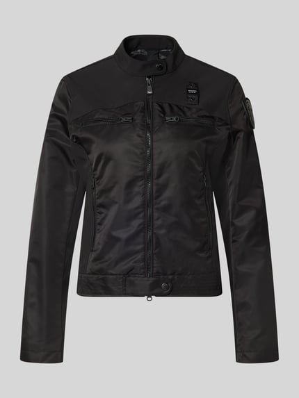Produktfoto, czarna Jacke mit Zweiwege-Reißverschluss Modell 'MELBA' od Blauer Usa, krój slim fit, stójka, zamki, łatka z logo, gładka tekstura