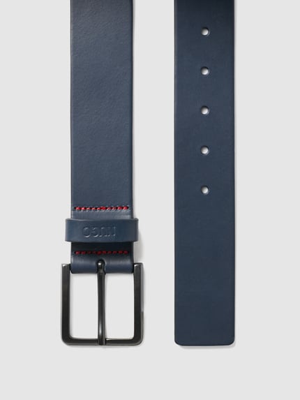 HUGO Leren riem, model 'Gionio' Marineblauw - 4