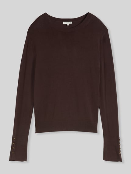 Tom Tailor Regular Fit Pullover aus Viskose-Mix mit Knopfdetails am Ärmel Dunkelbraun 2