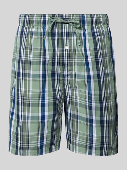 Produktfoto, Regular Fit Pyjama-Shorts mit Logo-Patch von Christian Berg Men aus Reine Baumwolle mit Tunnelzug und grün-blauem Karomuster