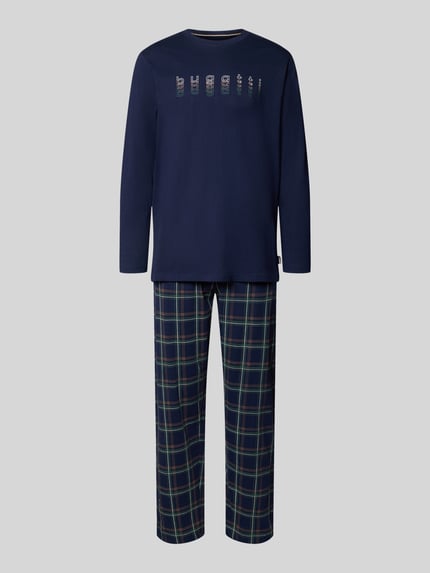 bugatti Regular Fit Pyjama mit Label-Print Marine 1