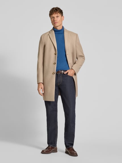 Christian Berg Men Regular Fit Strickpullover aus Baumwoll-Woll-Mix mit Rollkragen Jeansblau Melange 1