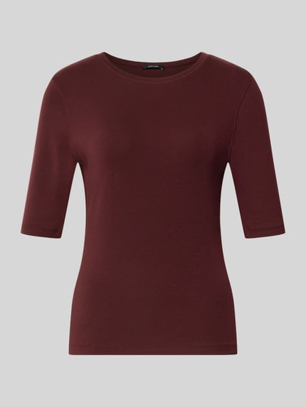 Productfoto, Slim Fit t-shirt met wol model 'Sorela' van OPUS Dames, effen donkerrood, gladde textuur