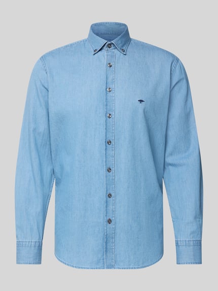 Productfoto, Regular Fit Freizeithemd mit Button-Down-Kraag van Fynch-Hatton, denimlook blauw, puur katoen, label-stitching, heren, regular fit