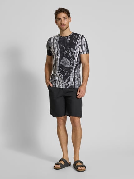 Carlo Colucci T-shirt met geribde ronde hals Antraciet gemêleerd - 1