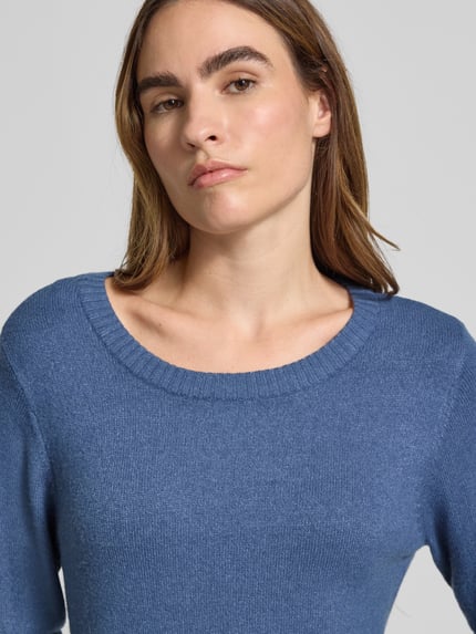 VILA Strickpullover mit gerippten Abschlüssen Rauchblau 3
